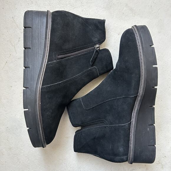 Clarks Airabell Black Suede Platform Ankle Boots Women’s 11 Side Zip Wedge - Picture 6 of 9